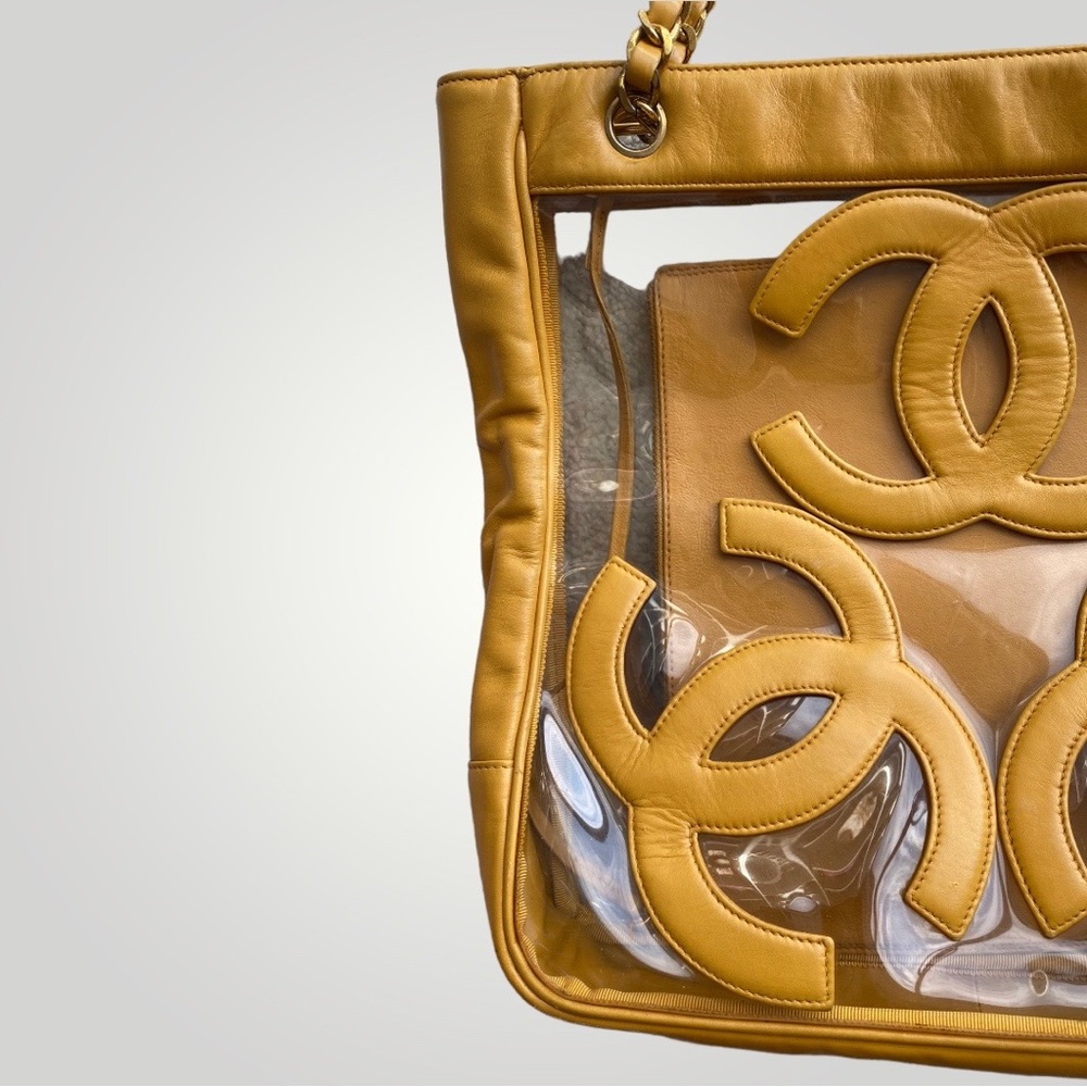 Chanel Clear Tri CC Logo Mustard Yellow Tote Bag π― - Picture 9 of 13